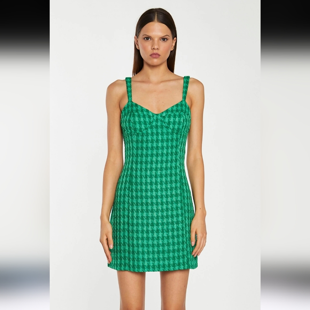 Glamorous Womens Green Tonal Houndstooth Tailored Mini-Dress